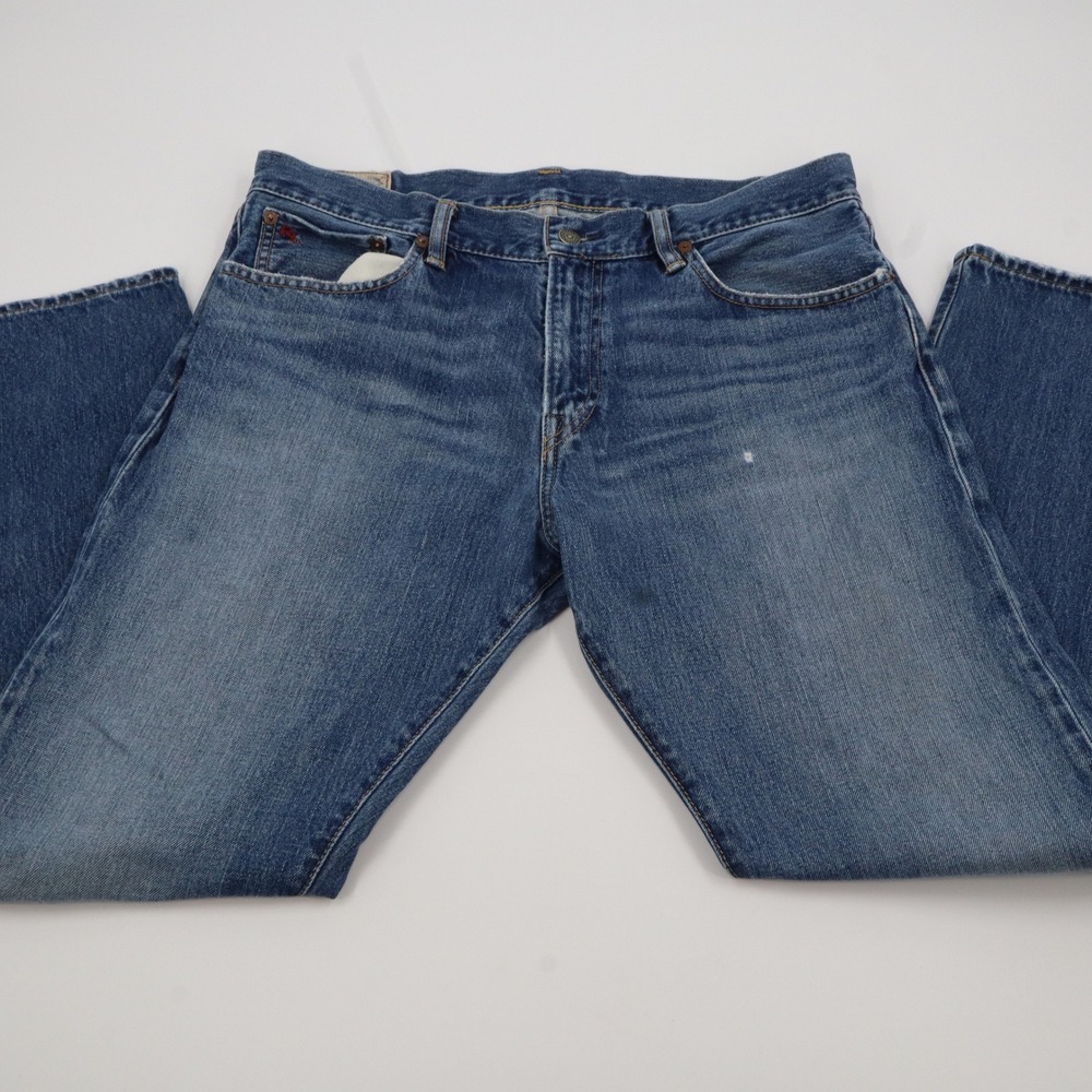 Polo Ralph Lauren Hampton Straight Jeans Mens 34x30 Blue Medium Wash Distressed